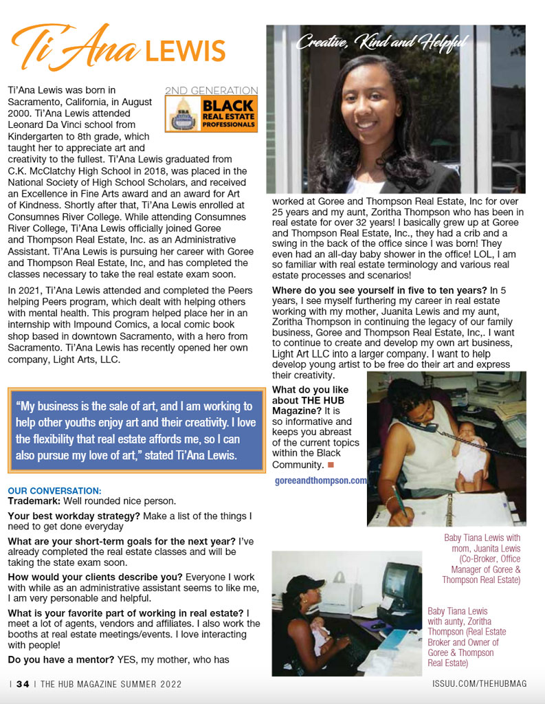 Tiana Lewis article in The Hub magazine
